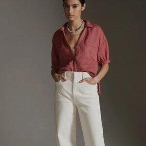 Anthropologie Pilcro Linen Surf Button Down Shirt - Red Pink - M